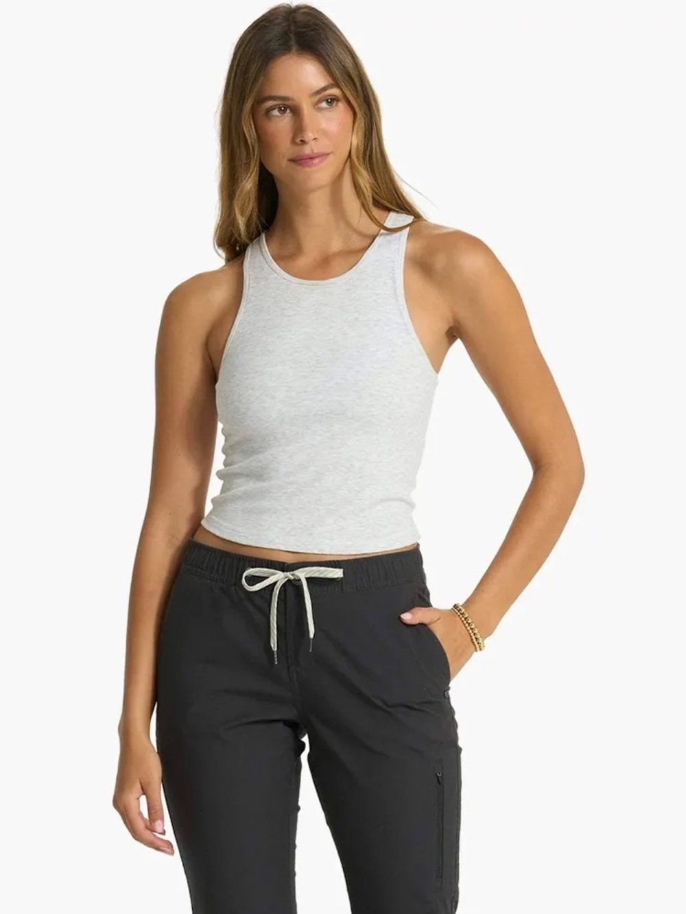 Vuori Heather Light Gray Pose Plyo Ribbed Tan